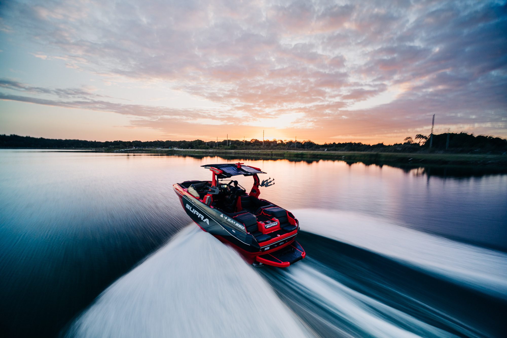 Test driving a Supra SA550 on Lake Norman
