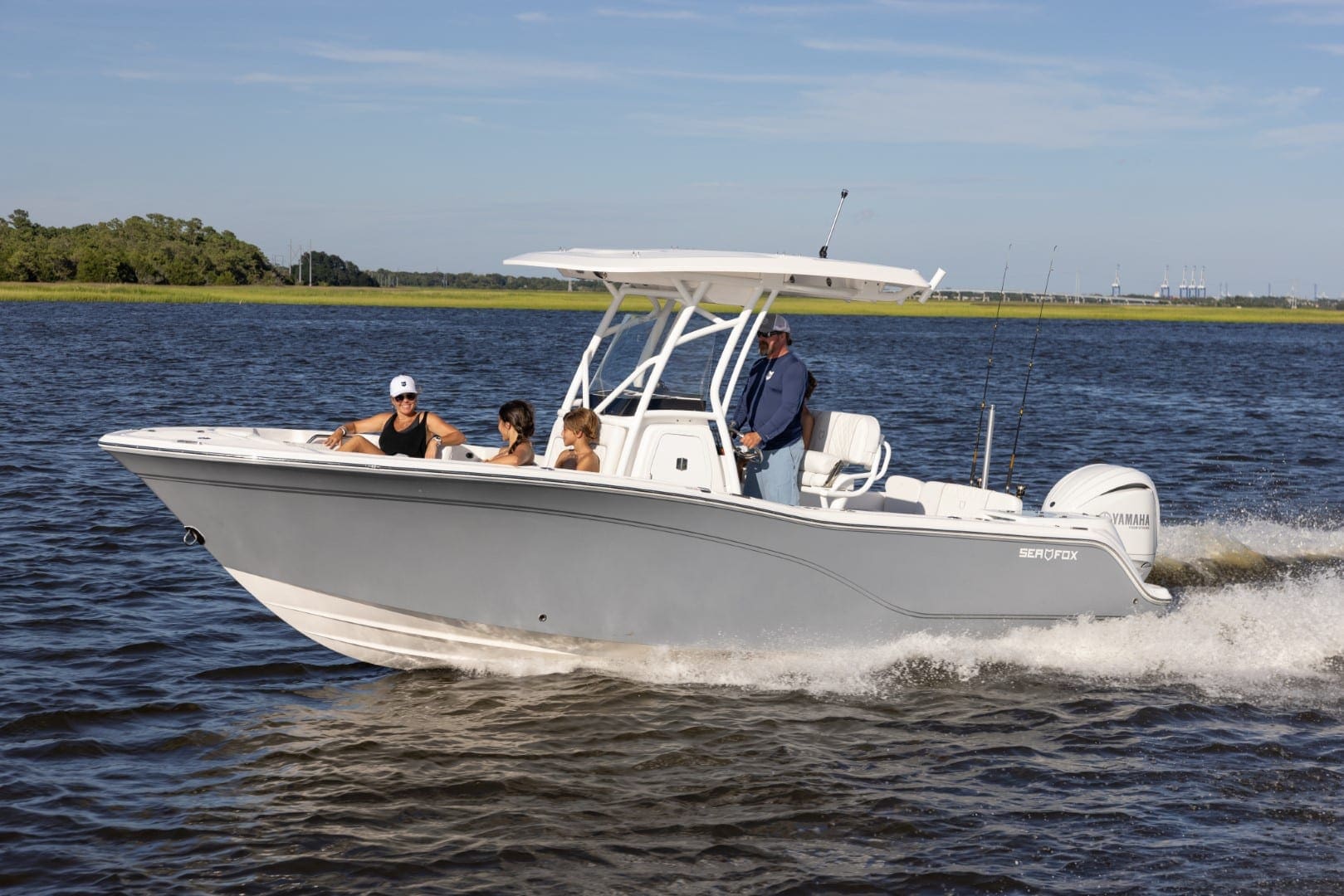 Sea Fox 248 Commander side view on the water slow speed