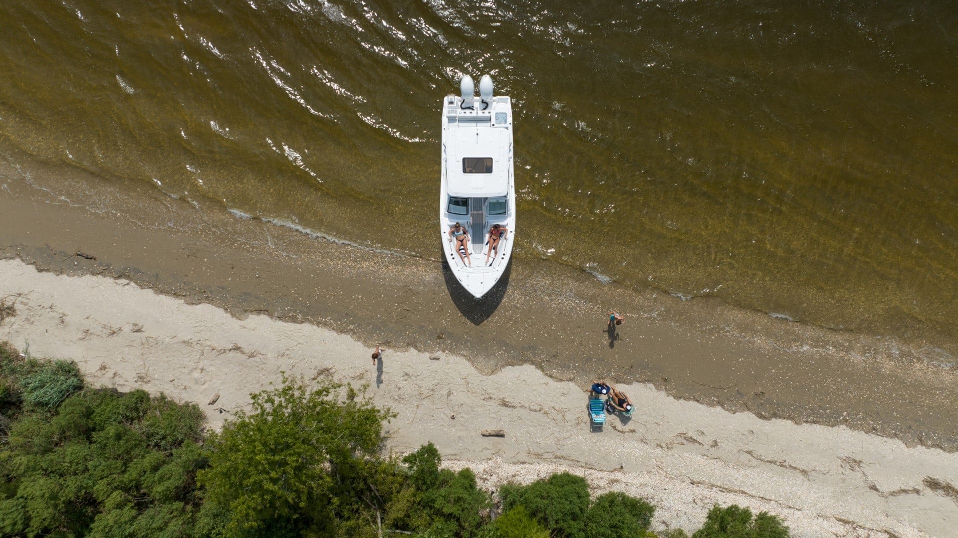 Sea Fox 268 Traveler top view on the water at the beach