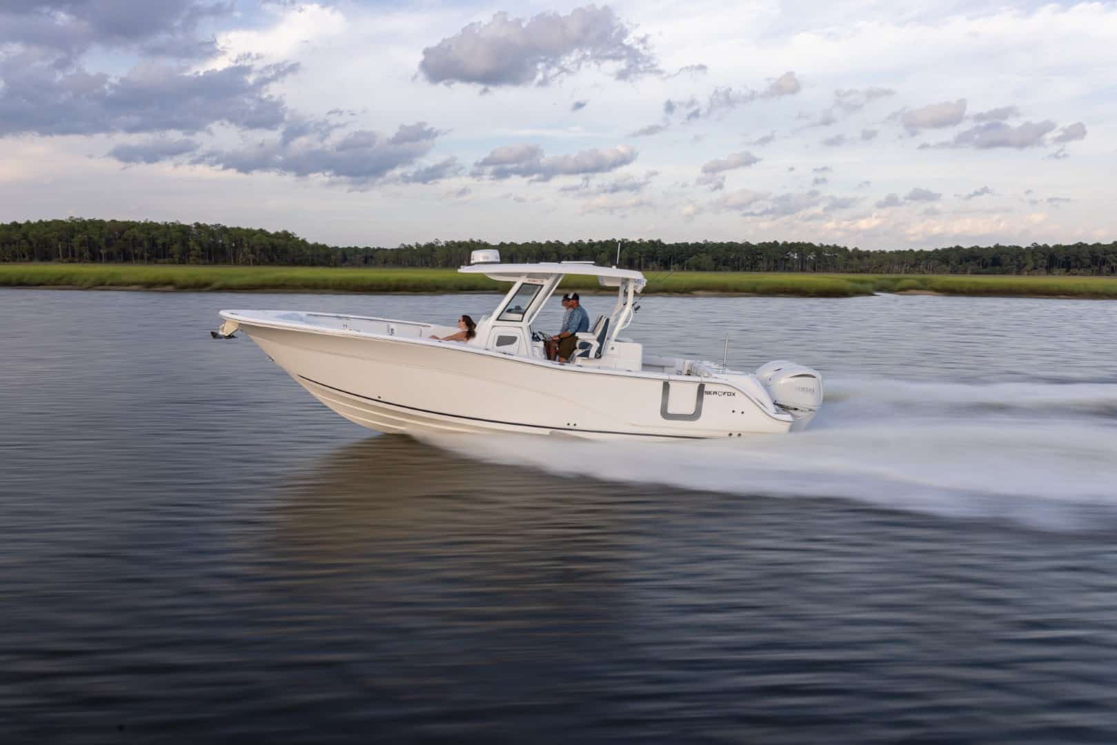 Sea Fox 328 Commander side view on the water